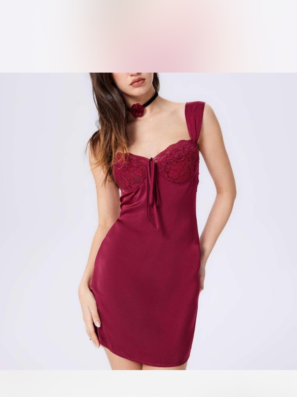 Cider Satin Lace Mini Dress NWT XL – Cherry Red Coquette Date Night Dress